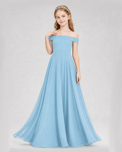 Dideyttawl Off the Shoulder Chiffon Junior Bridesmaid Dress