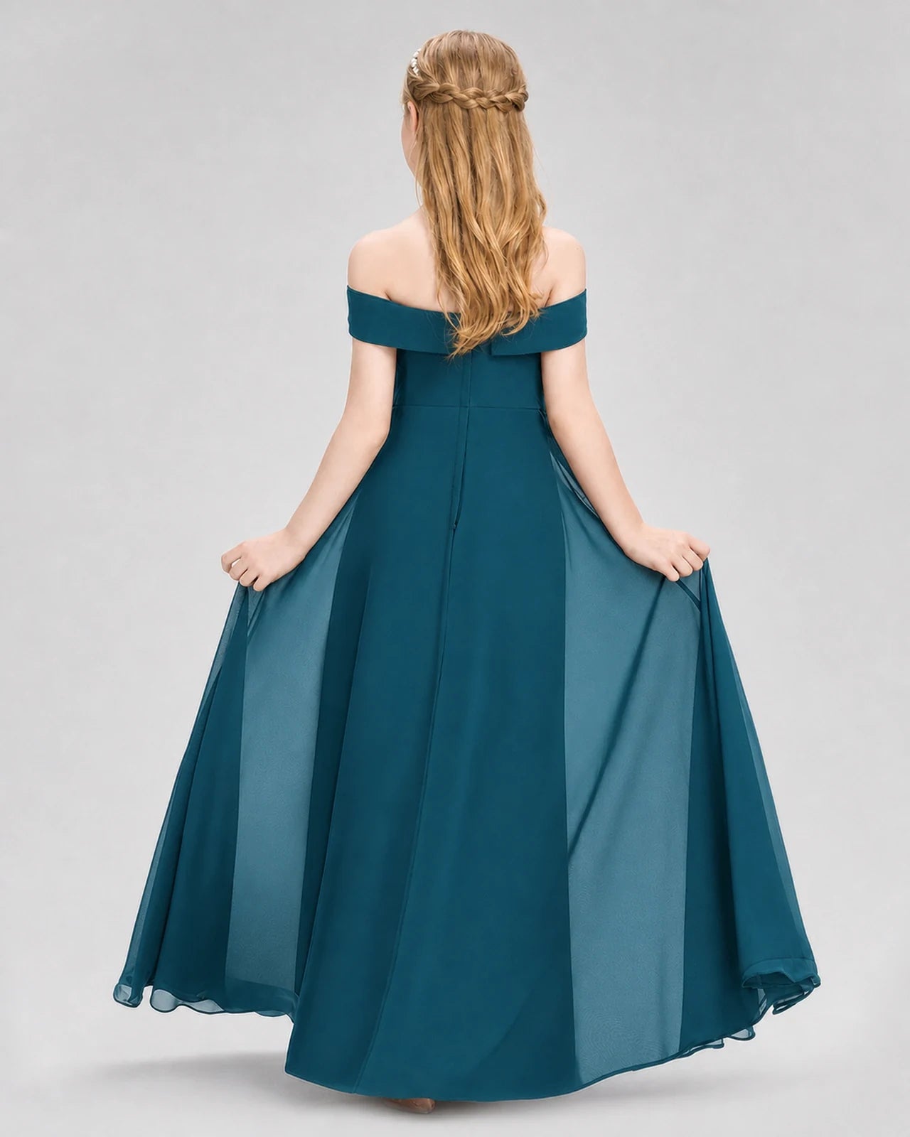 Dideyttawl Off the Shoulder Chiffon Junior Bridesmaid Dress