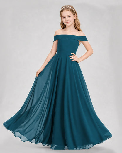 Dideyttawl Off the Shoulder Chiffon Junior Bridesmaid Dress
