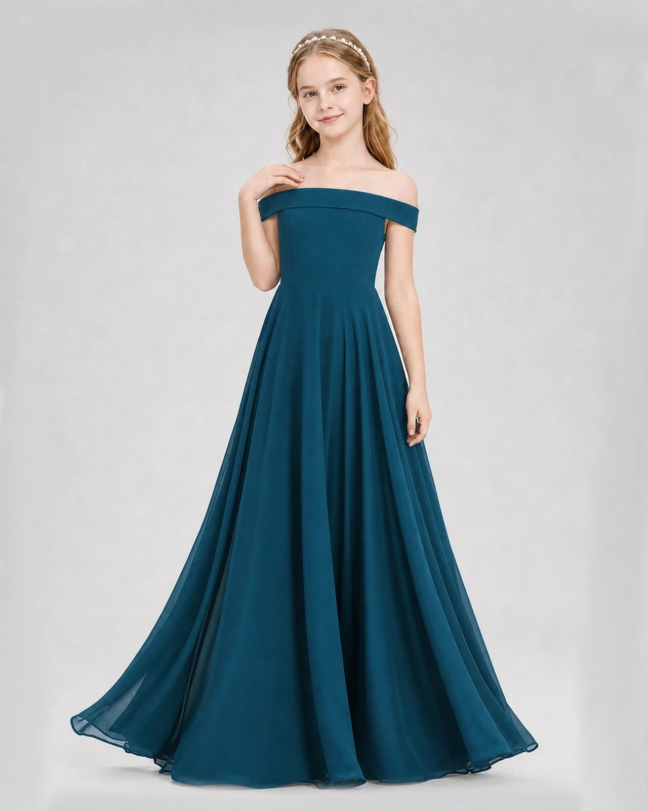 Dideyttawl Off the Shoulder Chiffon Junior Bridesmaid Dress