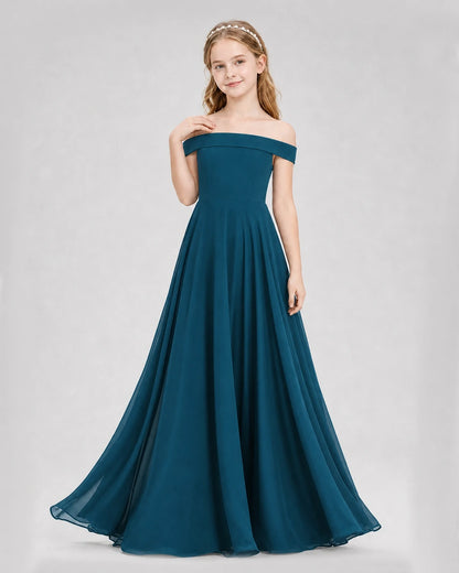 Dideyttawl Off the Shoulder Chiffon Junior Bridesmaid Dress