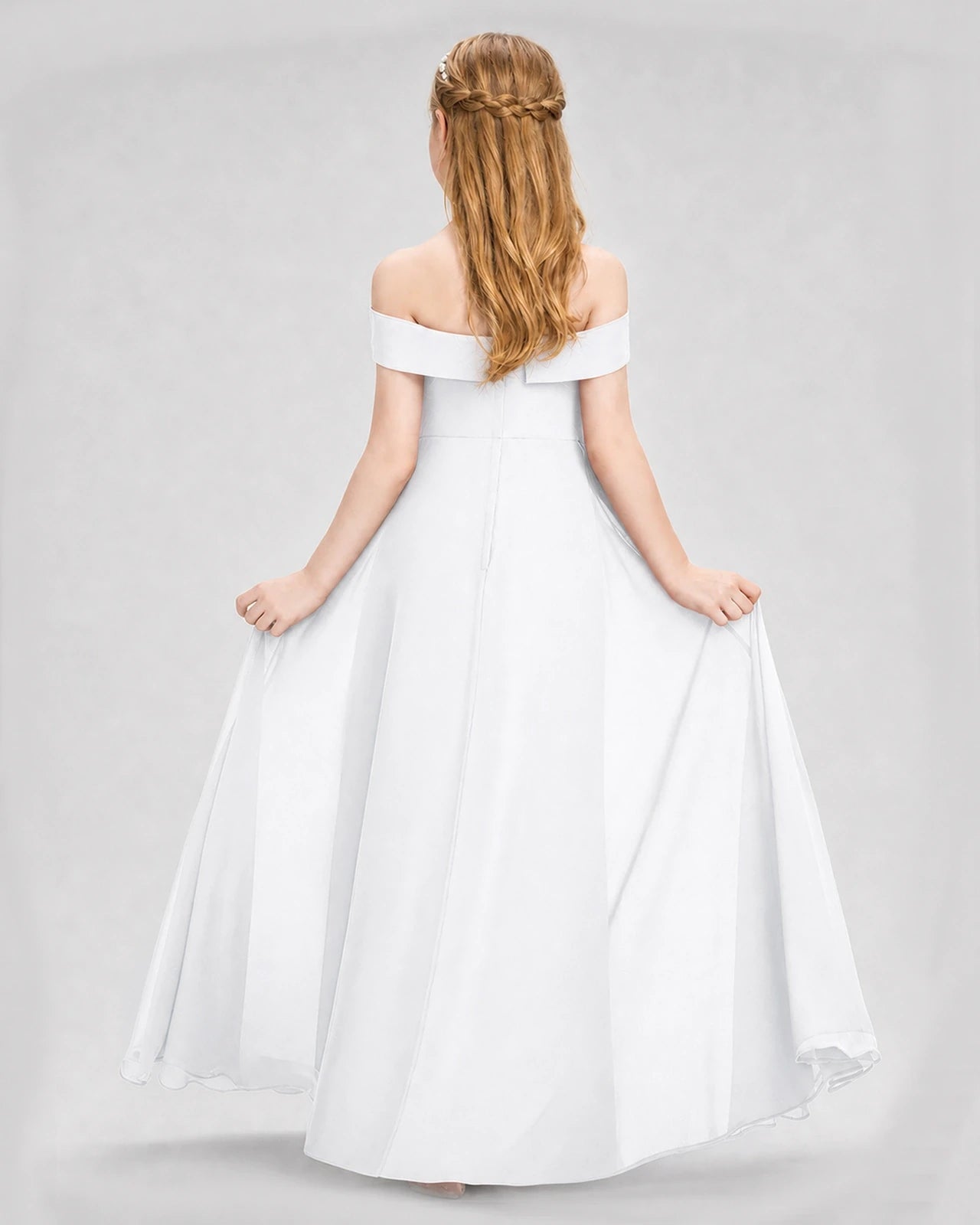 Dideyttawl Off the Shoulder Chiffon Junior Bridesmaid Dress