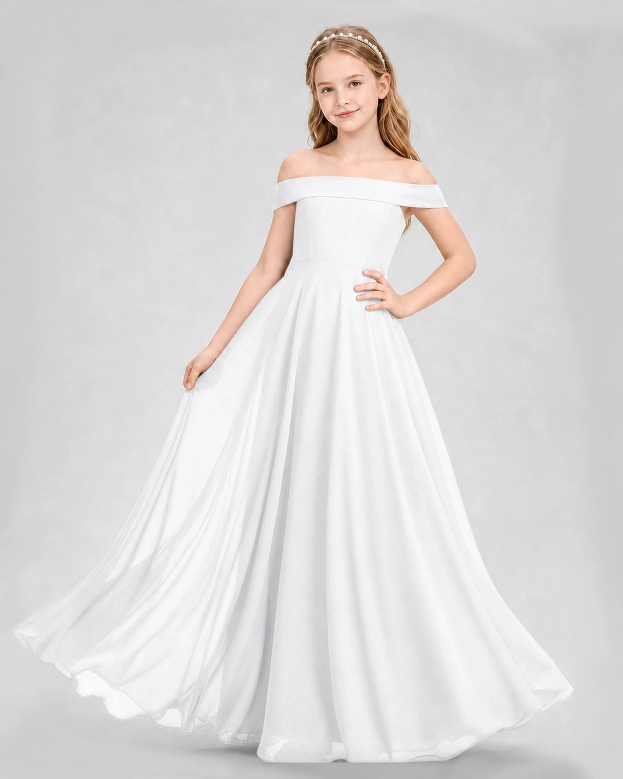 Dideyttawl Off the Shoulder Chiffon Junior Bridesmaid Dress