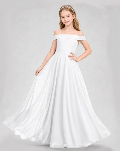 Dideyttawl Off the Shoulder Chiffon Junior Bridesmaid Dress