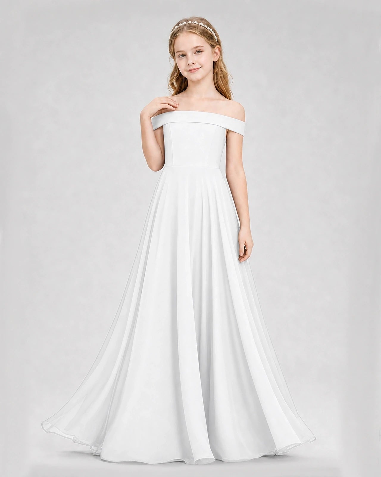 Dideyttawl Off the Shoulder Chiffon Junior Bridesmaid Dress