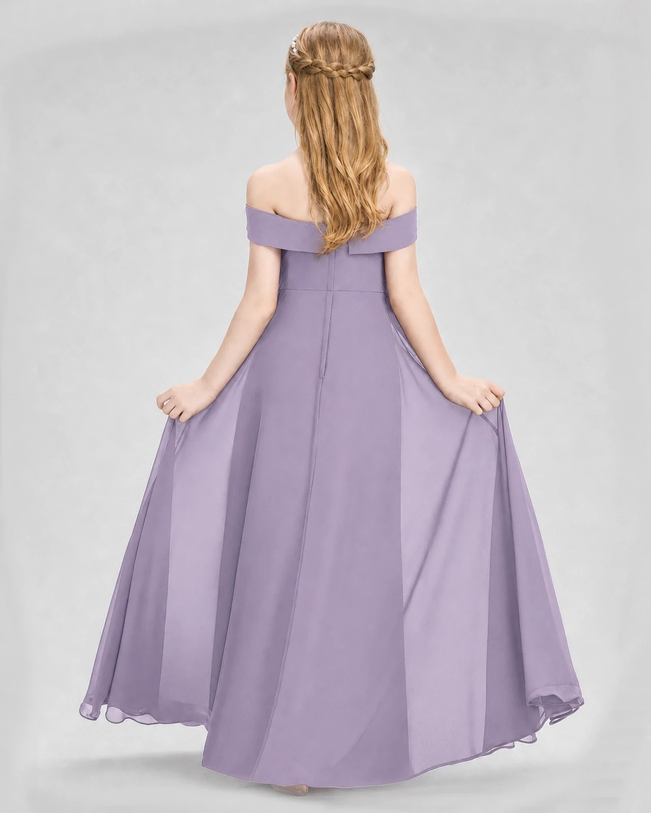 Dideyttawl Off the Shoulder Chiffon Junior Bridesmaid Dress