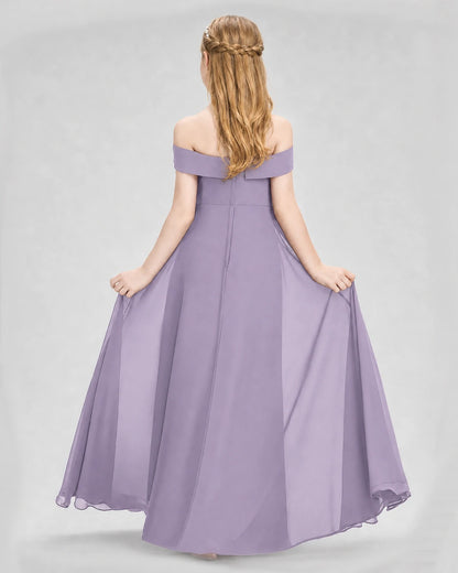 Dideyttawl Off the Shoulder Chiffon Junior Bridesmaid Dress