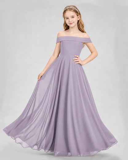 Dideyttawl Off the Shoulder Chiffon Junior Bridesmaid Dress