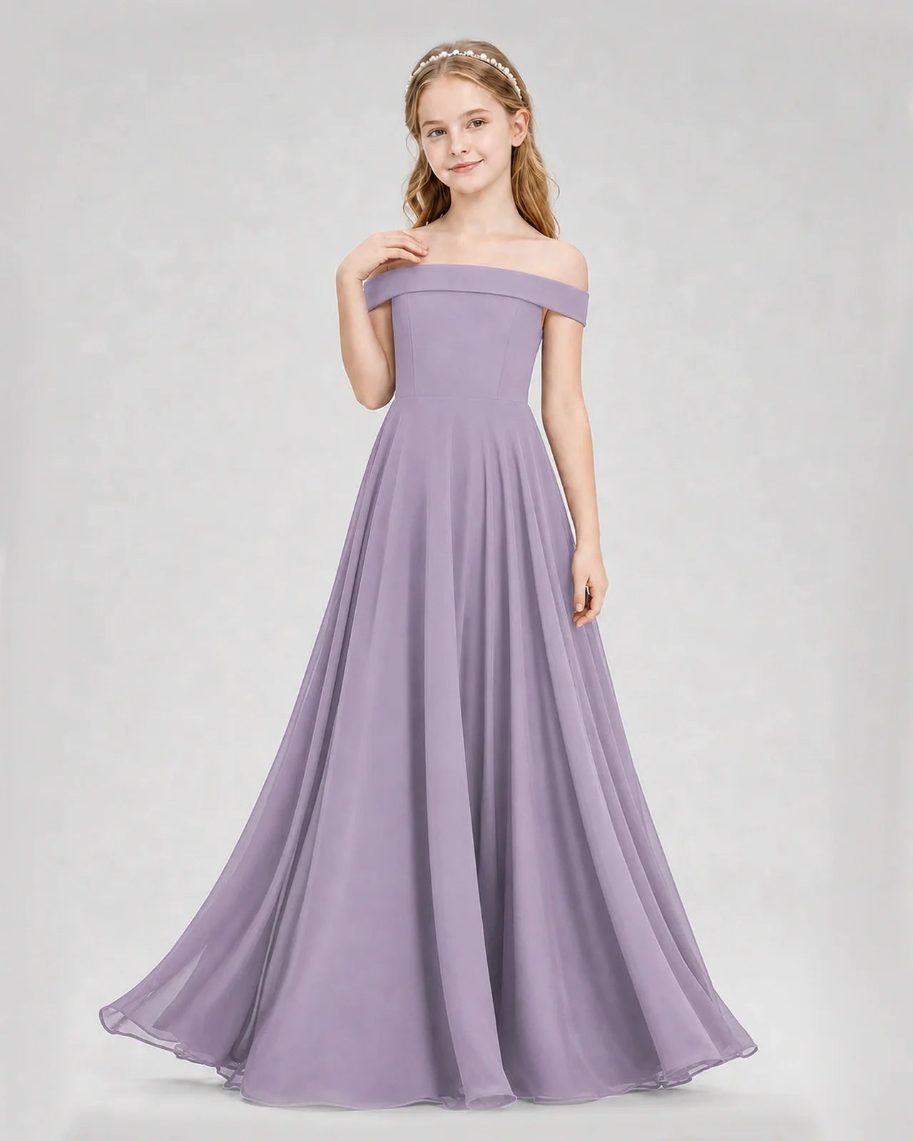 Dideyttawl Off the Shoulder Chiffon Junior Bridesmaid Dress