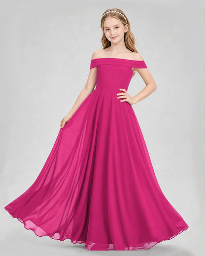 Dideyttawl Off the Shoulder Chiffon Junior Bridesmaid Dress
