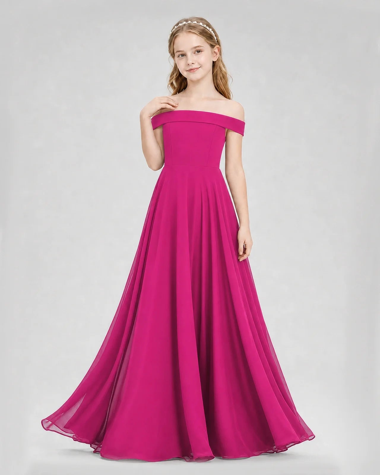 Dideyttawl Off the Shoulder Chiffon Junior Bridesmaid Dress