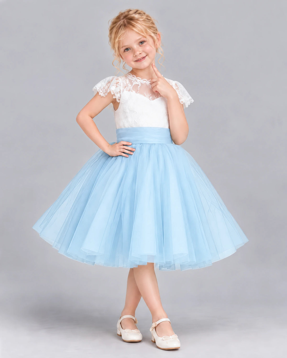 Baby Blue Ball Gown Girls Formal Dress Front