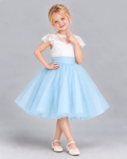 Baby Blue Ball Gown Girls Formal Dress Front