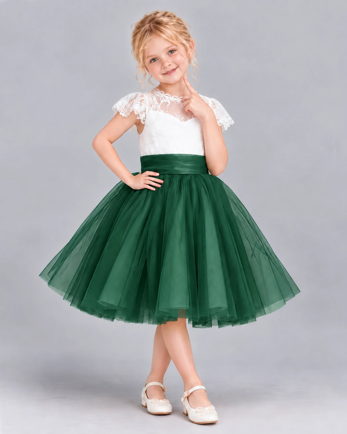 Dark Green Ball Gown Girls Formal Dress Front