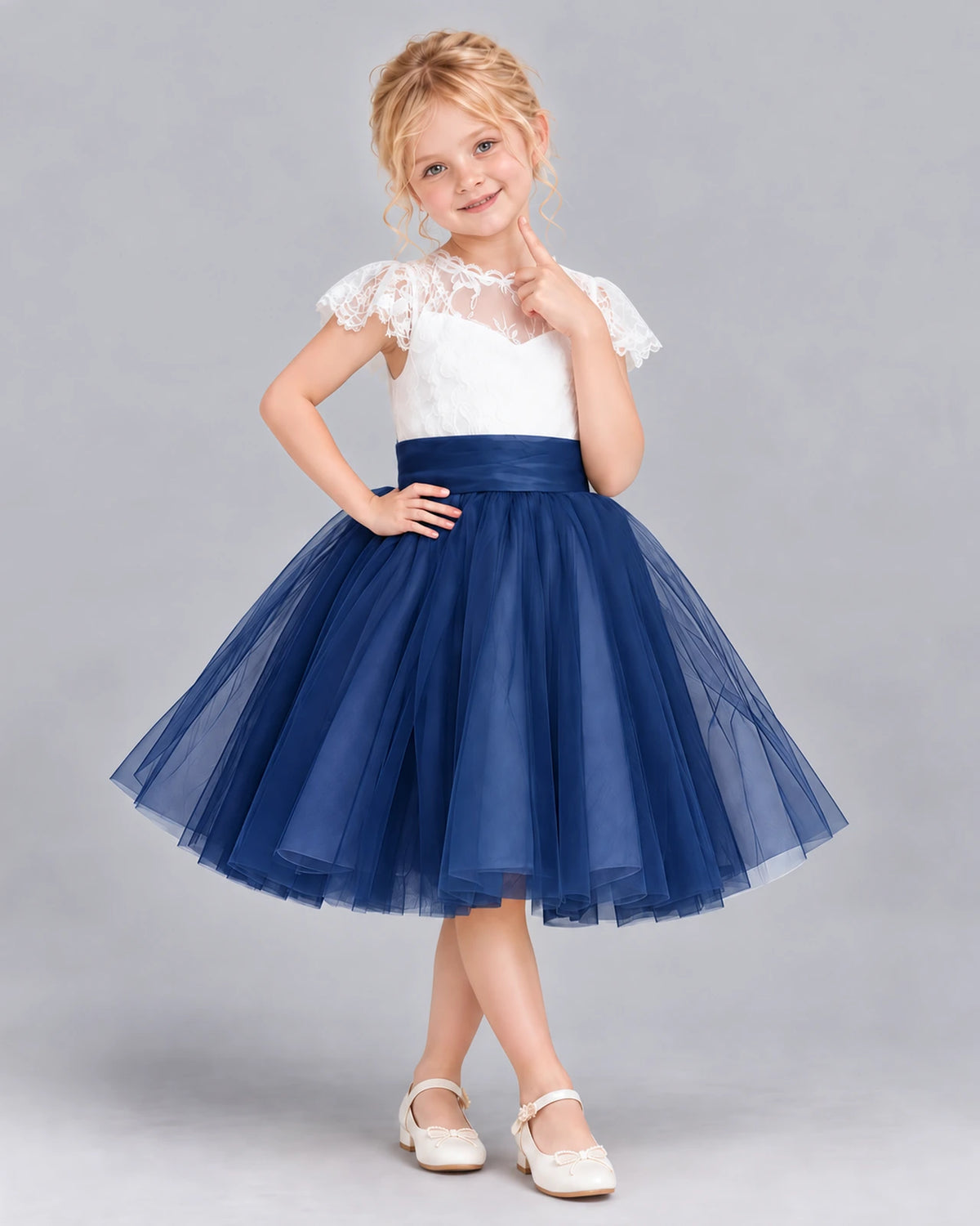 Navy Blue Ball Gown Girls Formal Dress Front