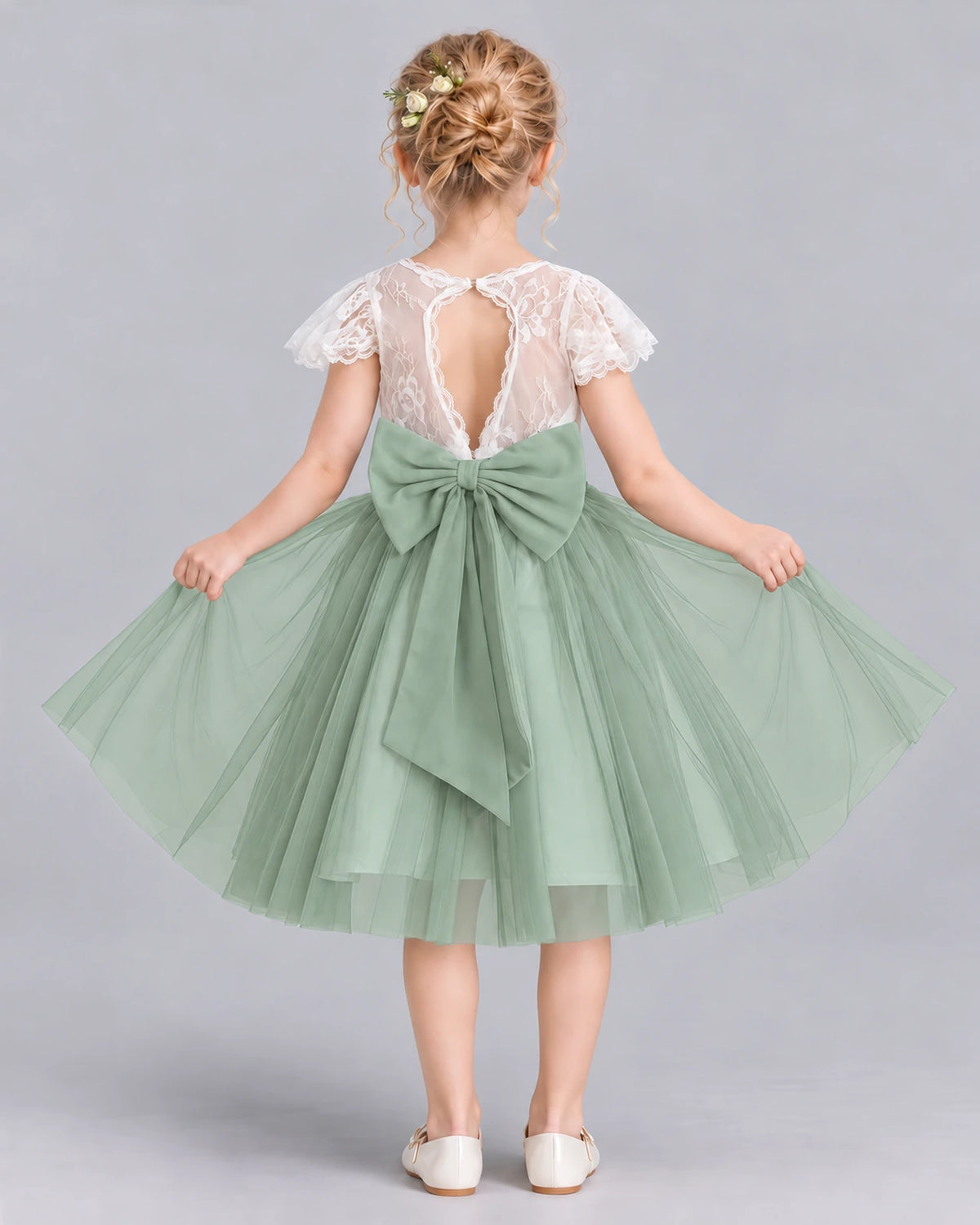 Sage Green Ball Gown Girls Formal Dress Back [Shared]