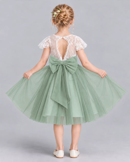 Sage Green Ball Gown Girls Formal Dress Back [Shared]