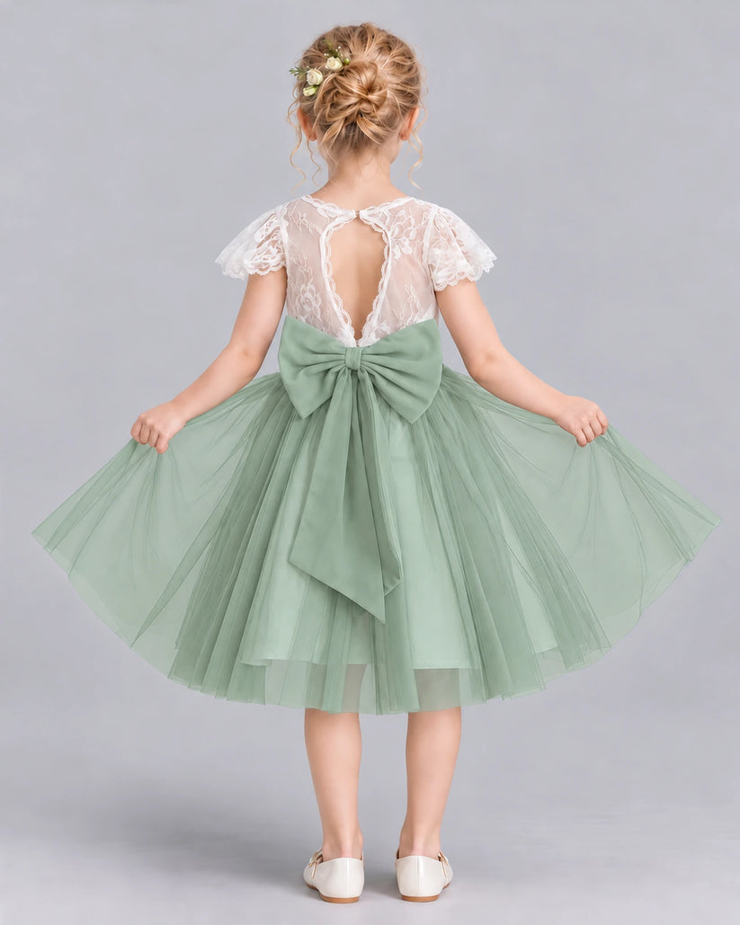 Sage Green Ball Gown Girls Formal Dress Back [Shared]