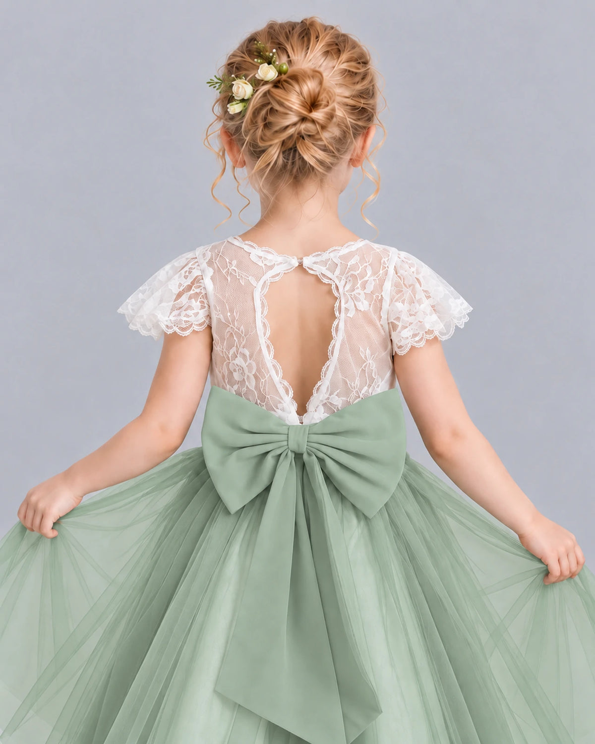 Sage Green Ball Gown Girls Formal Dress Back_Detail [Shared]