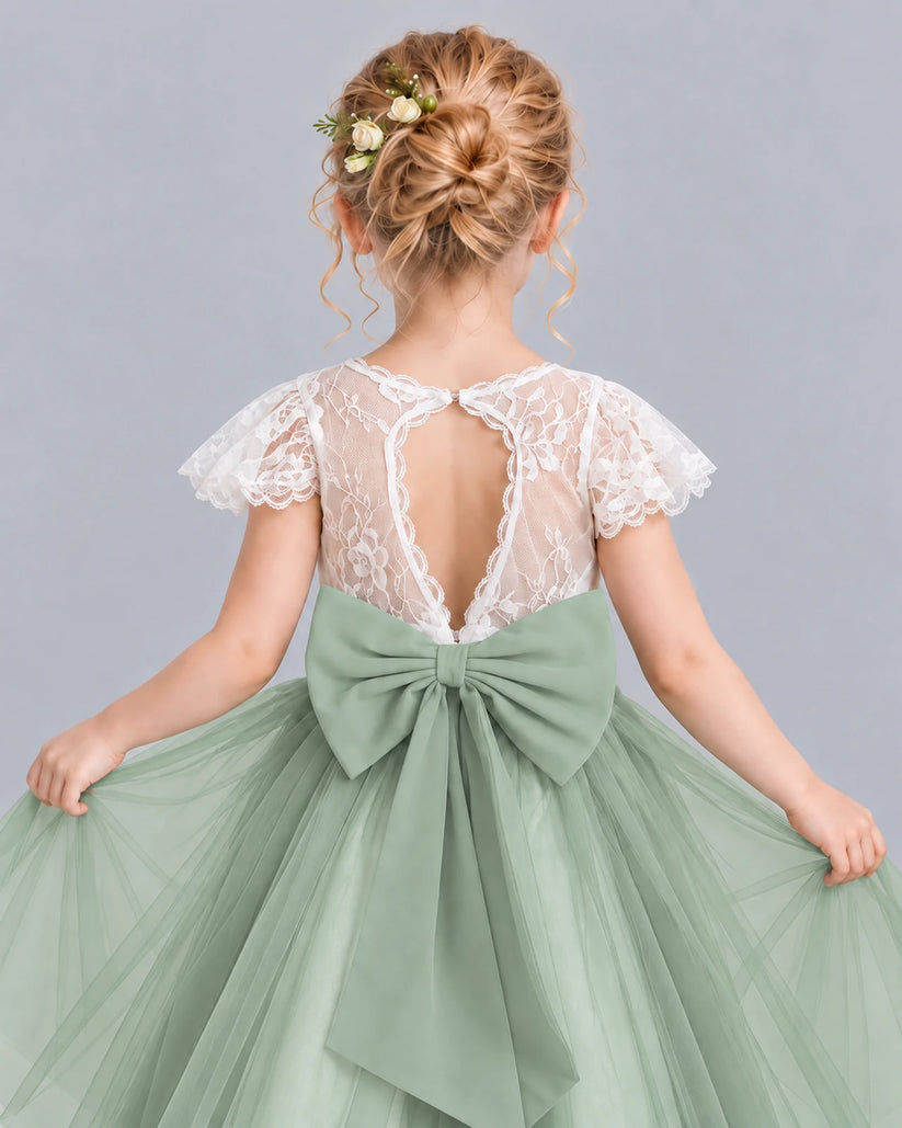 Sage Green Ball Gown Girls Formal Dress Back_Detail [Shared]