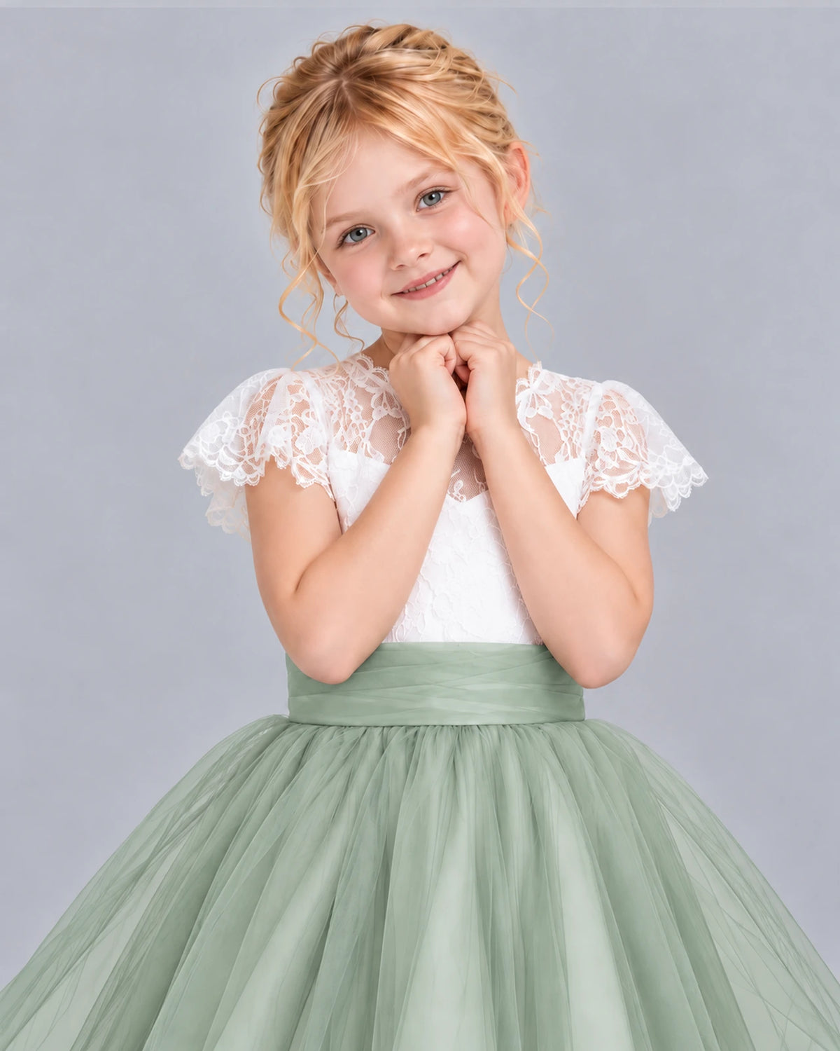 Sage Green Ball Gown Girls Formal Dress Detail [Shared]