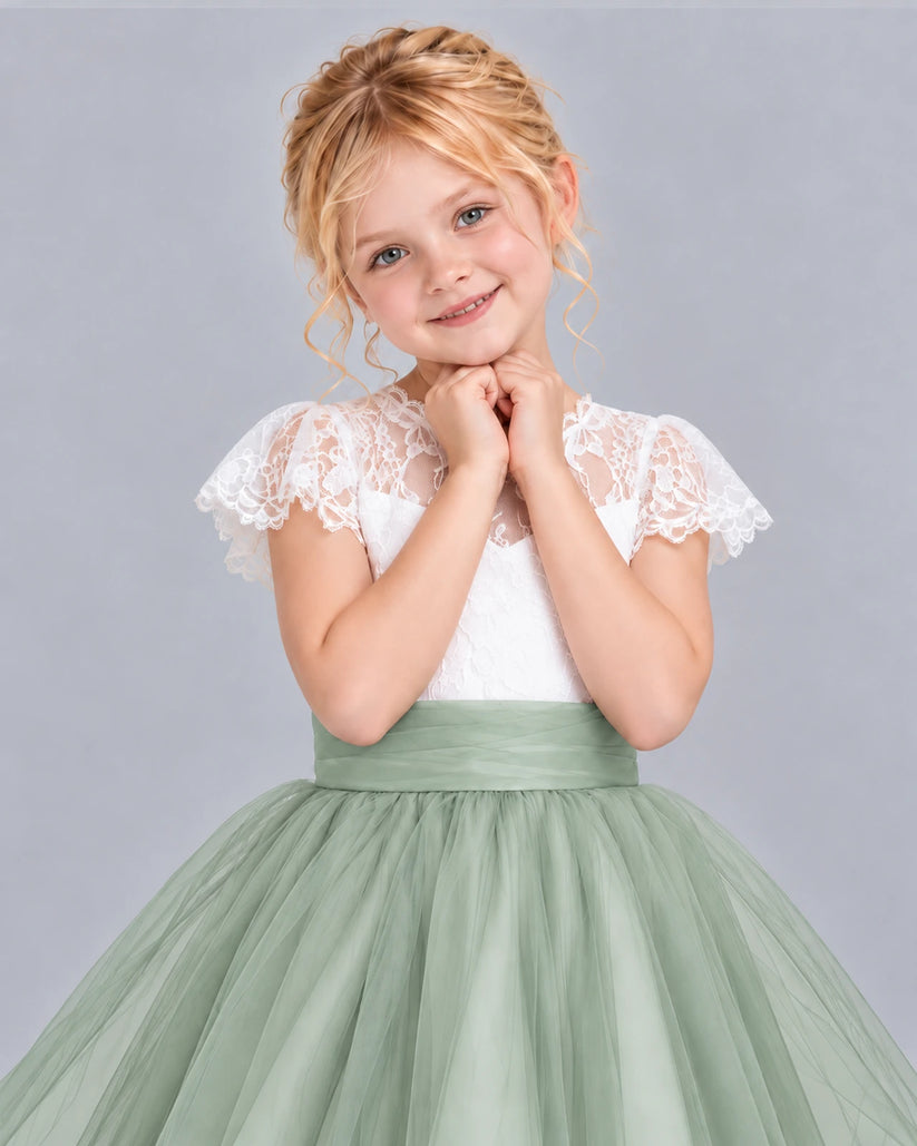 Sage Green Ball Gown Girls Formal Dress Detail [Shared]
