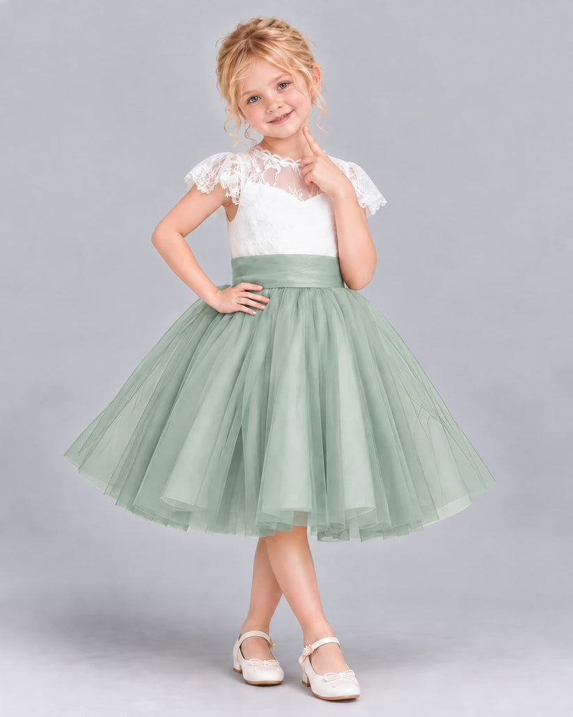 Sage Green Ball Gown Girls Formal Dress Front
