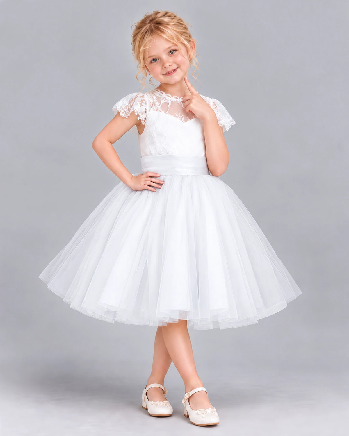 White Ball Gown Girls Formal Dress Front