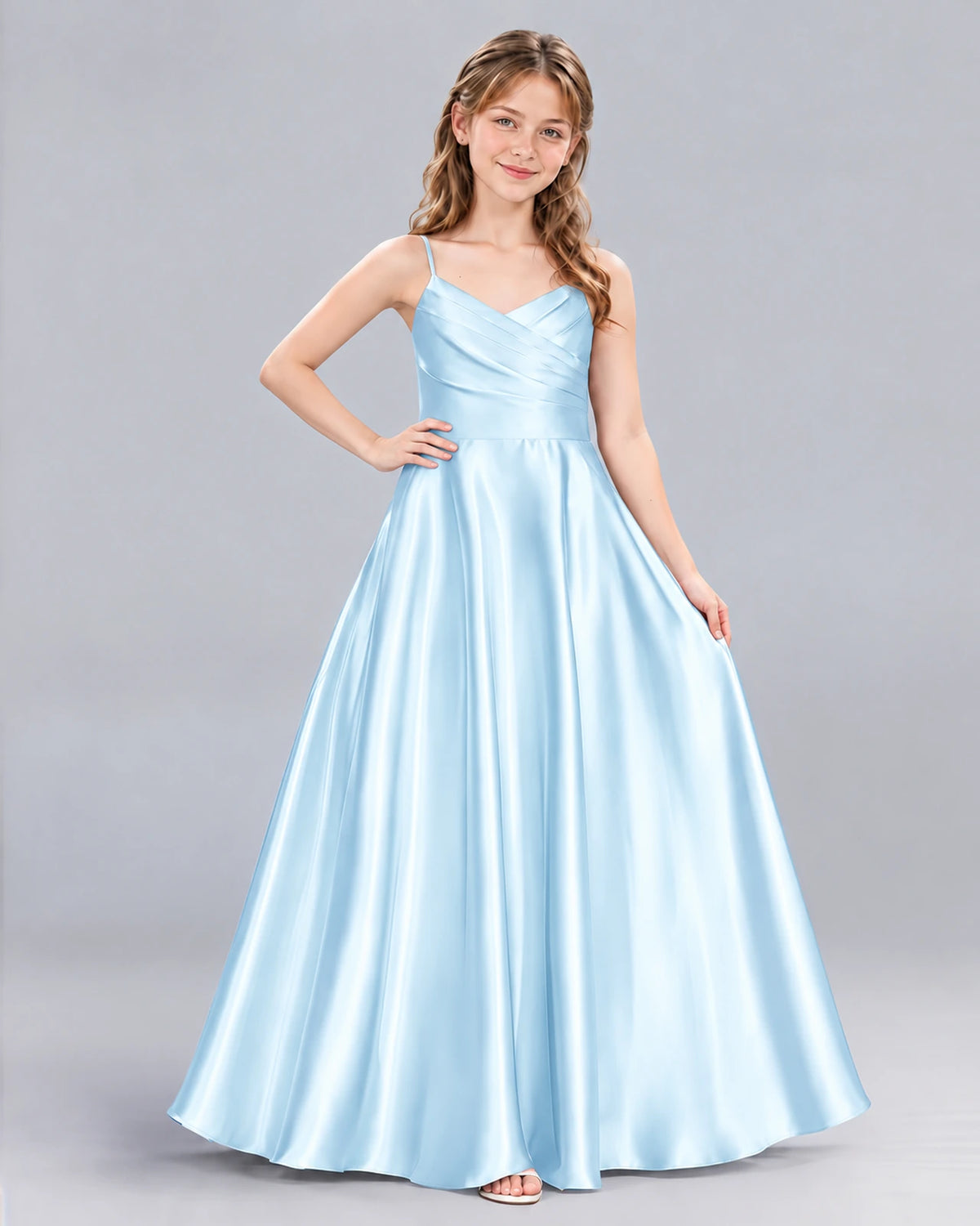 Baby Blue A-line Junior Bridesmaid Dress Front