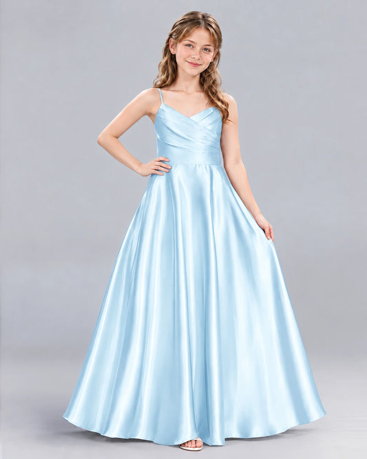 Baby Blue A-line Junior Bridesmaid Dress Front