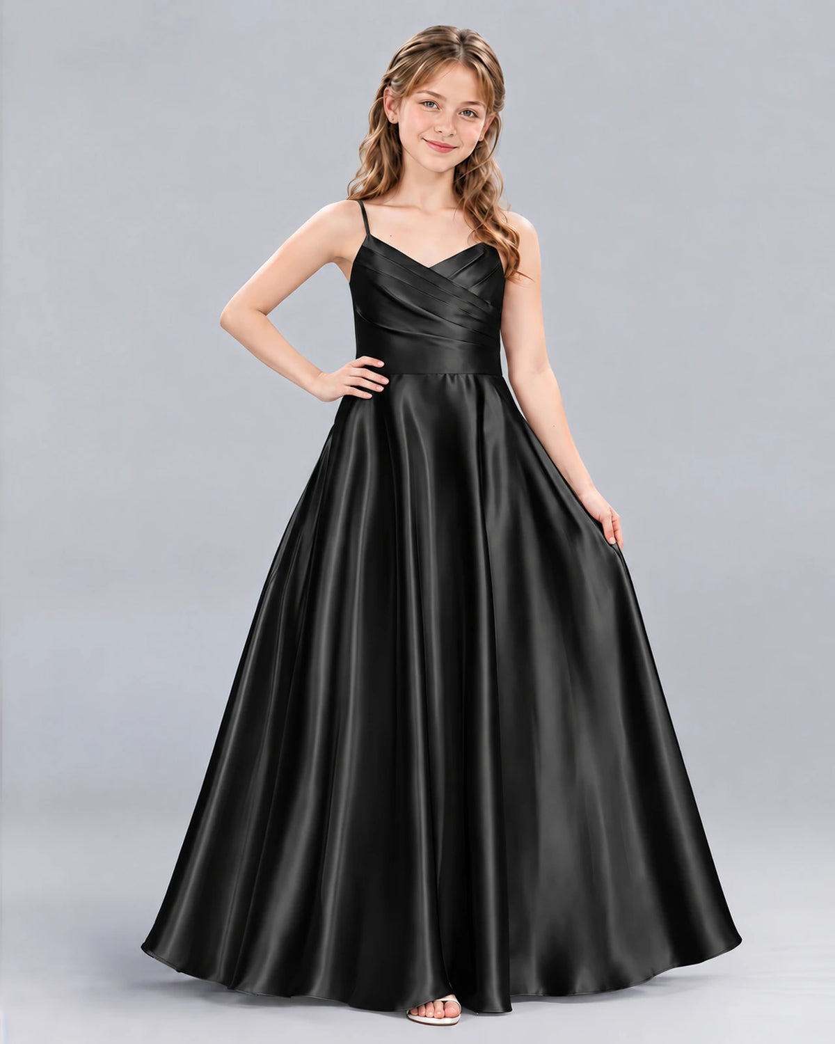 Black A-line Junior Bridesmaid Dress Front