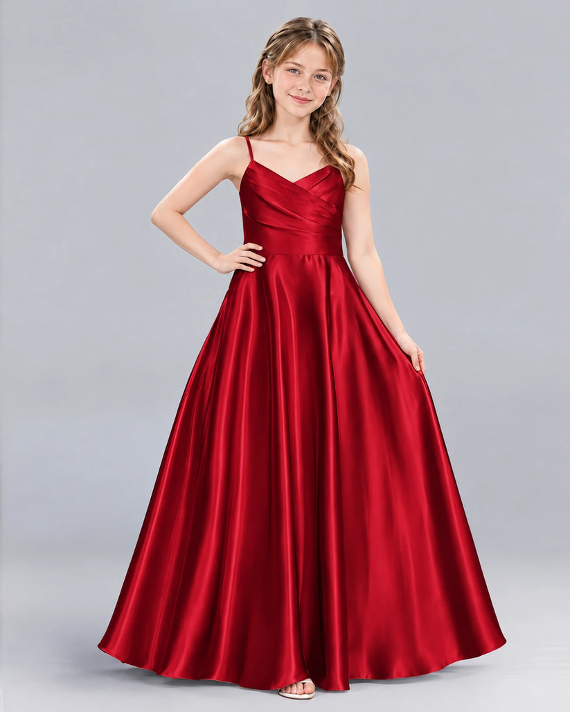 Burgundy A-line Junior Bridesmaid Dress Front