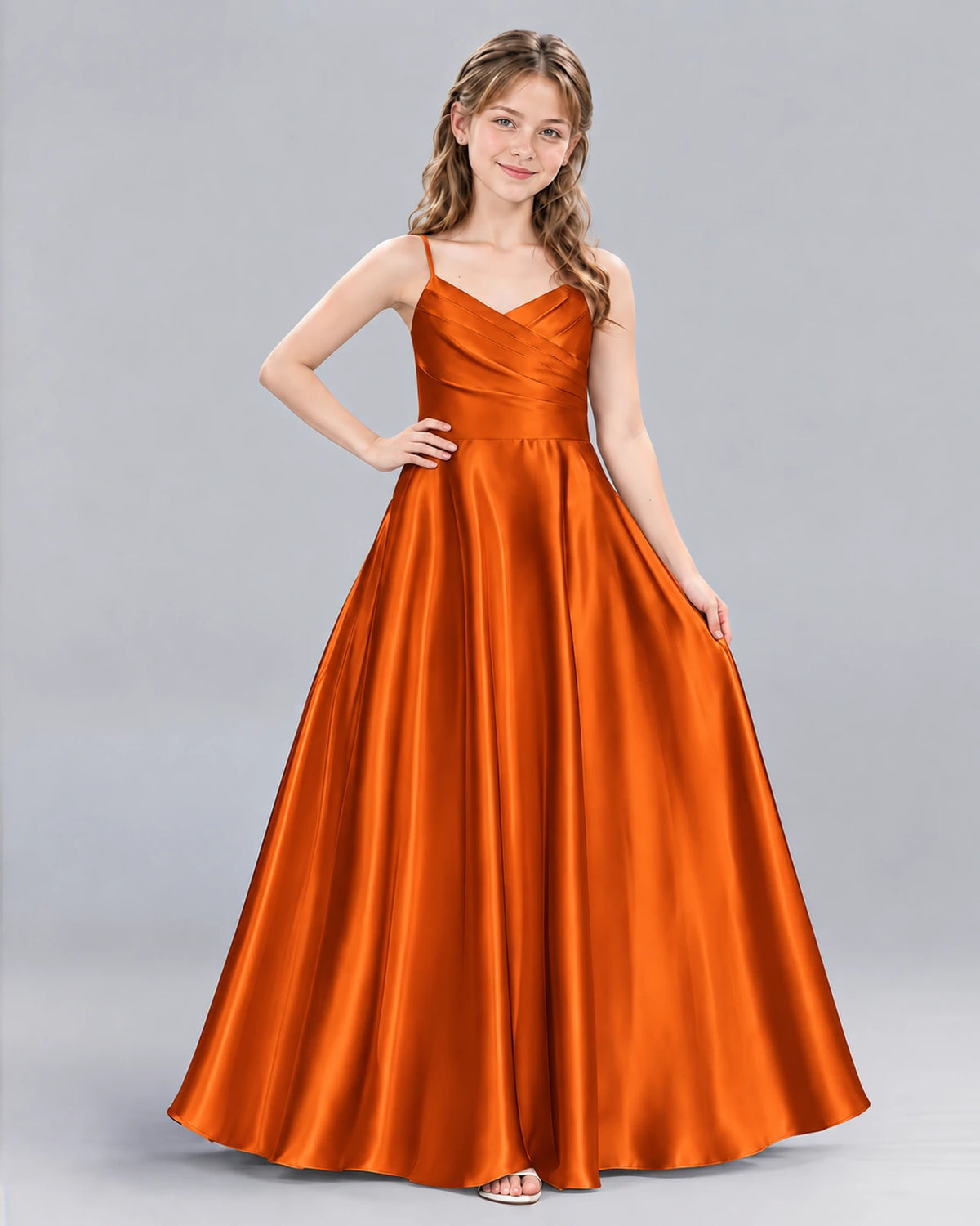 Burnt Orange A-line Junior Bridesmaid Dress Front