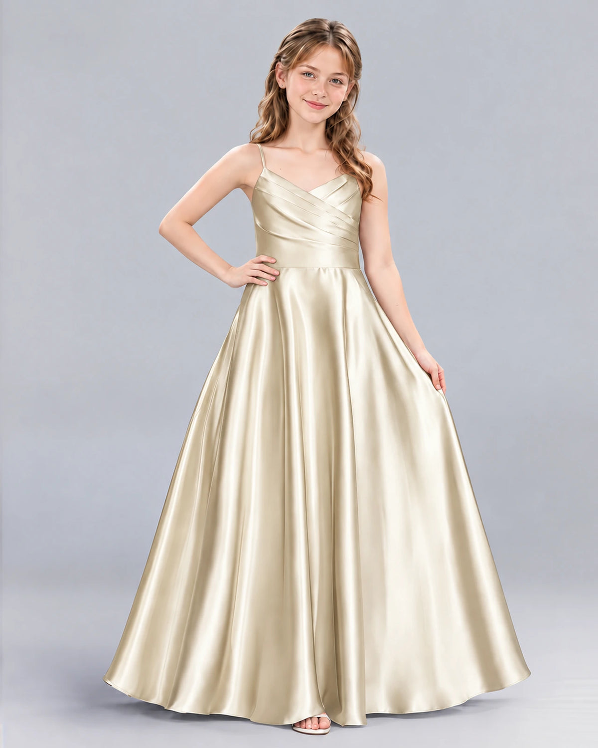 Champagne A-line Junior Bridesmaid Dress Front