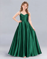 Dark Green A-line Junior Bridesmaid Dress Front