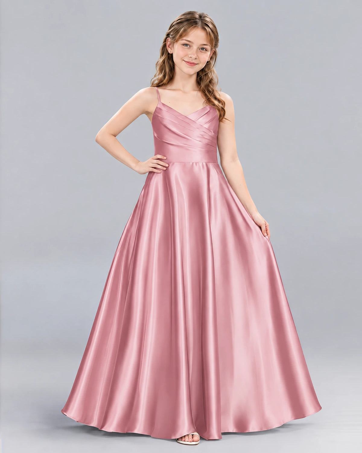 Dusty Rose A-line Junior Bridesmaid Dress Front