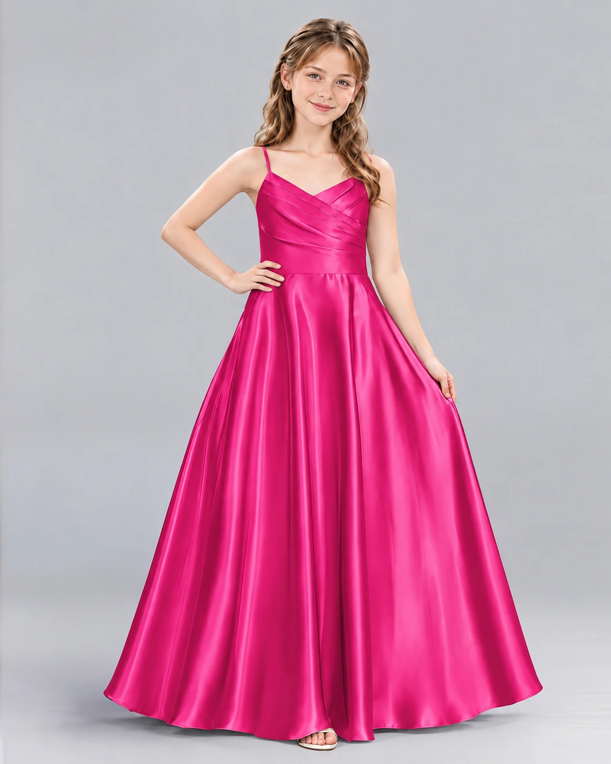 Hot Pink A-line Junior Bridesmaid Dress Front