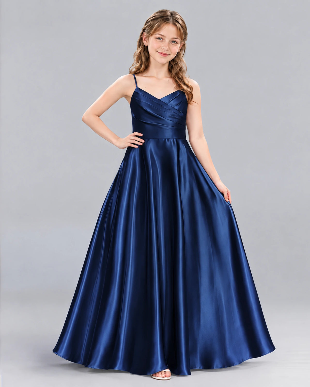 Navy Blue A-line Junior Bridesmaid Dress Front