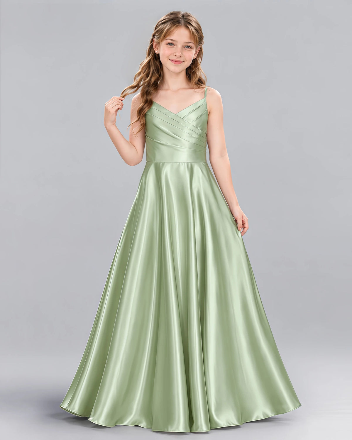 Sage Green A-line Junior Bridesmaid Dress Pose [Shared]