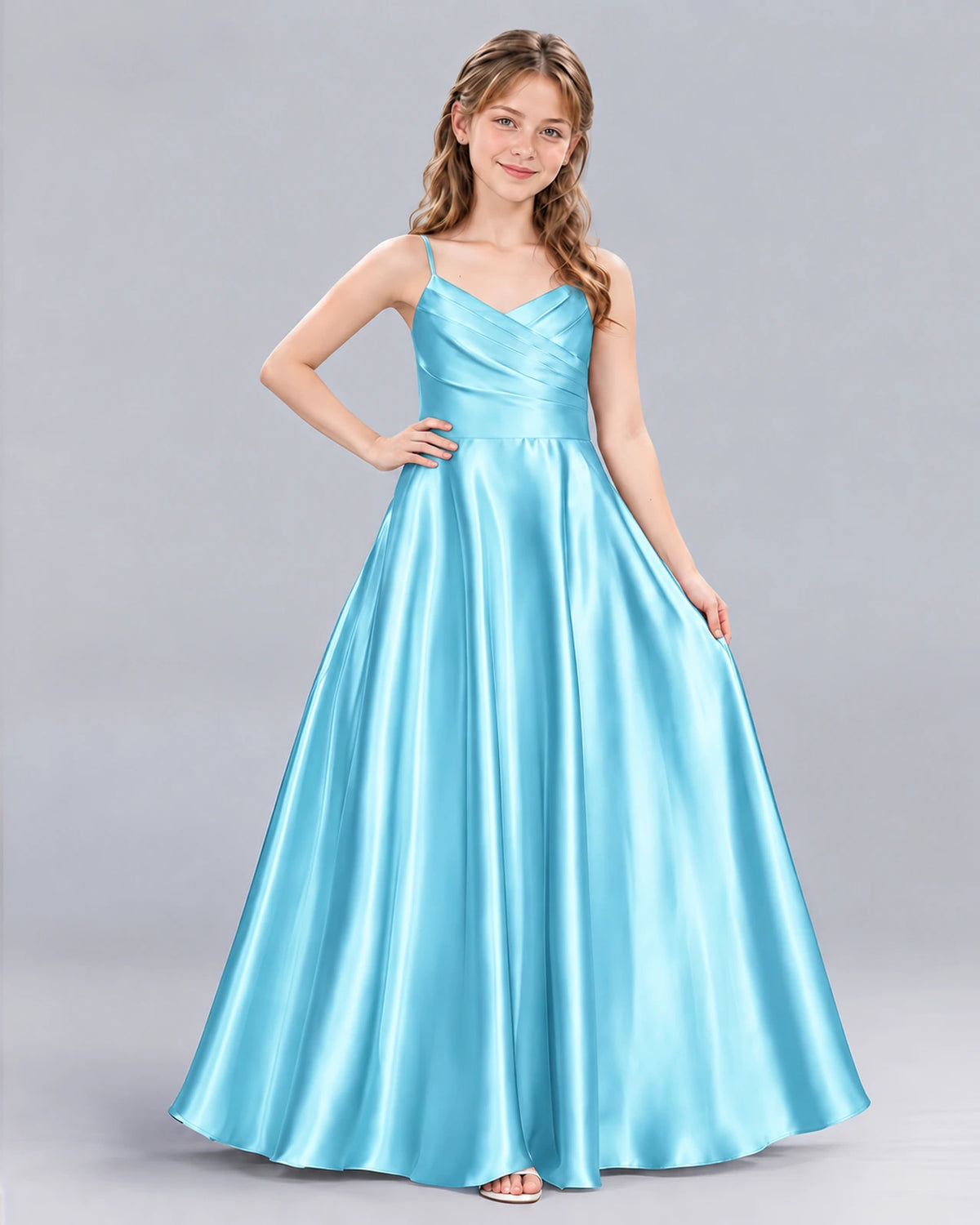 Sky Blue A-line Junior Bridesmaid Dress Front