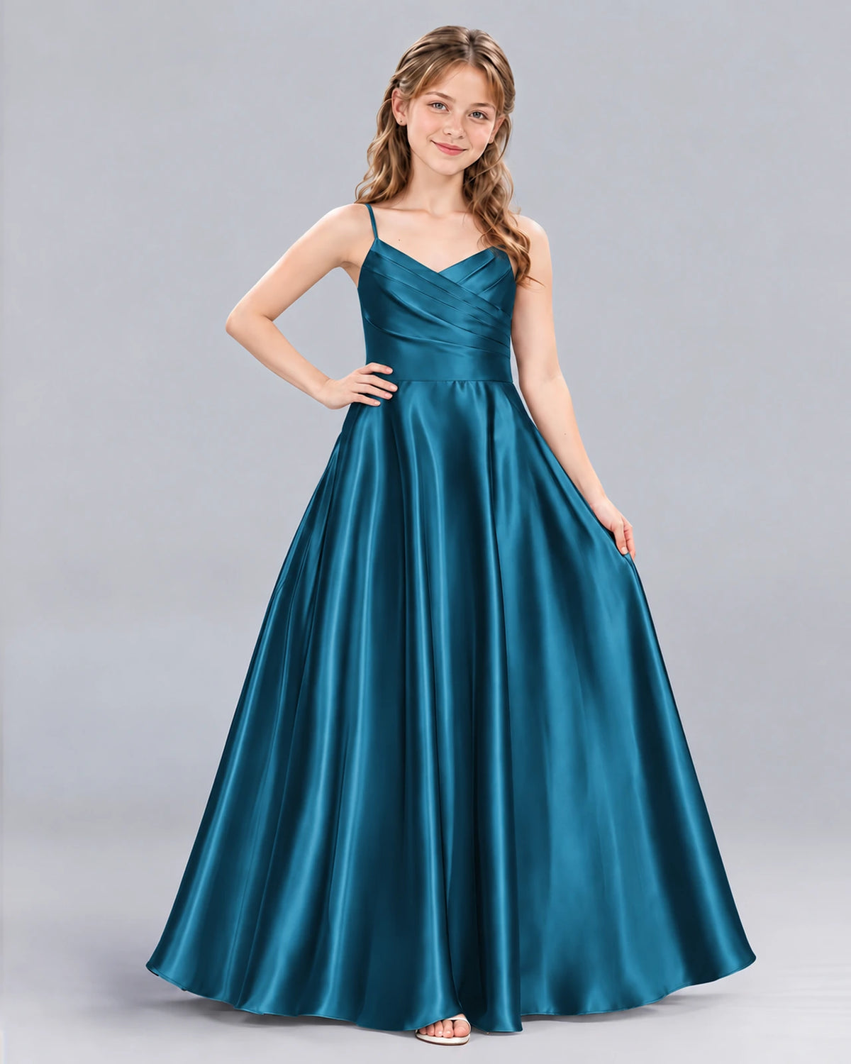 Teal A-line Junior Bridesmaid Dress Front