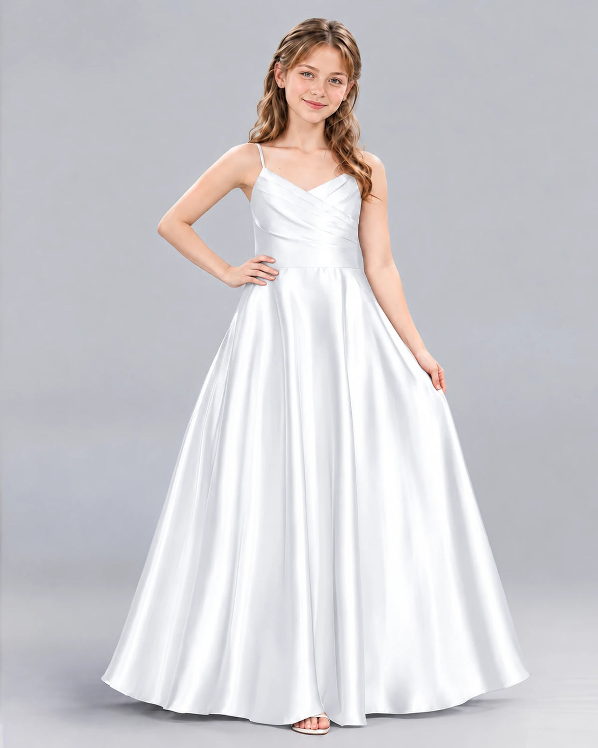 White A-line Junior Bridesmaid Dress Front