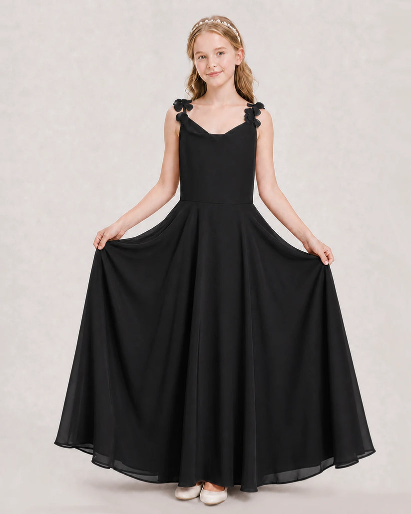 Black Ball Gown Junior Bridesmaid Dress Hem