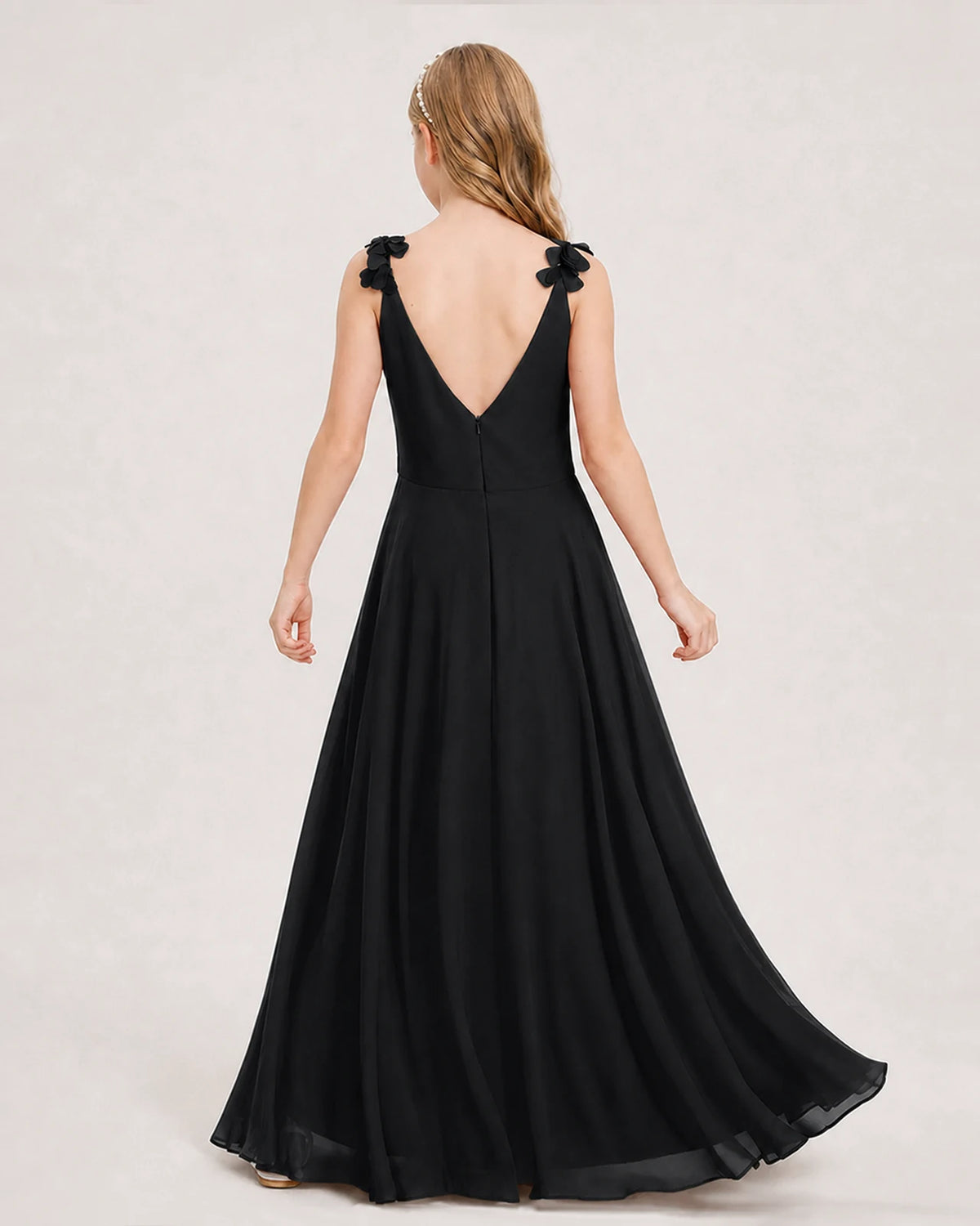 Black Ball Gown Junior Bridesmaid Dress Back