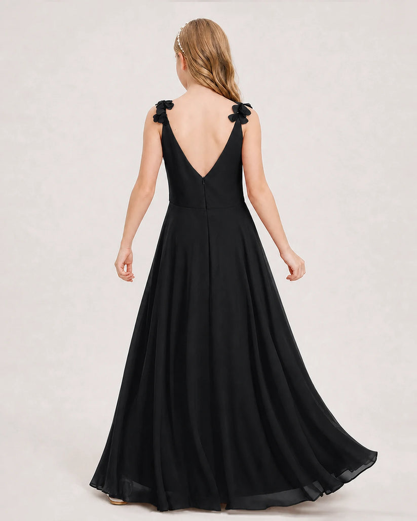 Black Ball Gown Junior Bridesmaid Dress Back