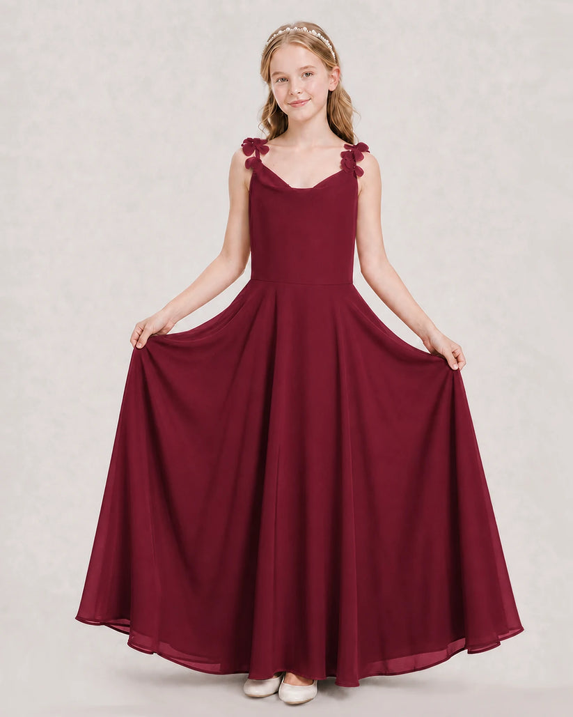 Burgundy Ball Gown Junior Bridesmaid Dress Hem
