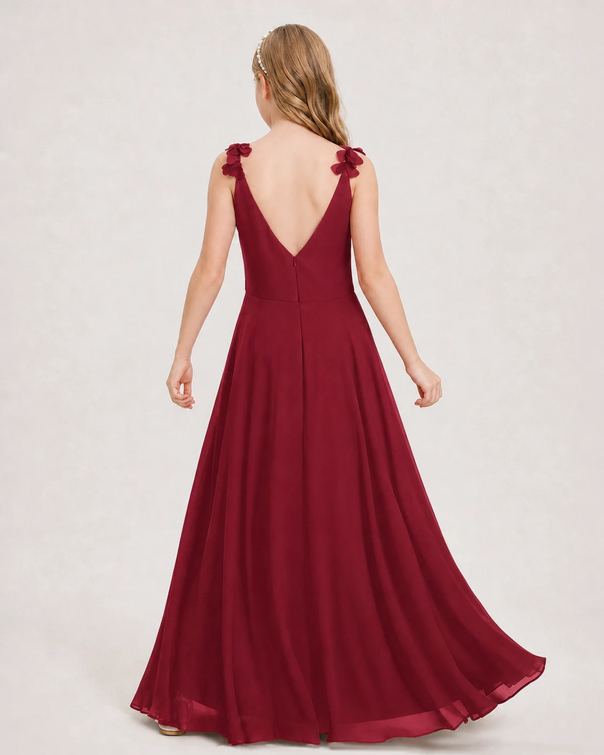 Burgundy Ball Gown Junior Bridesmaid Dress Back