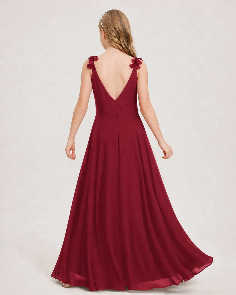 Burgundy Ball Gown Junior Bridesmaid Dress Back