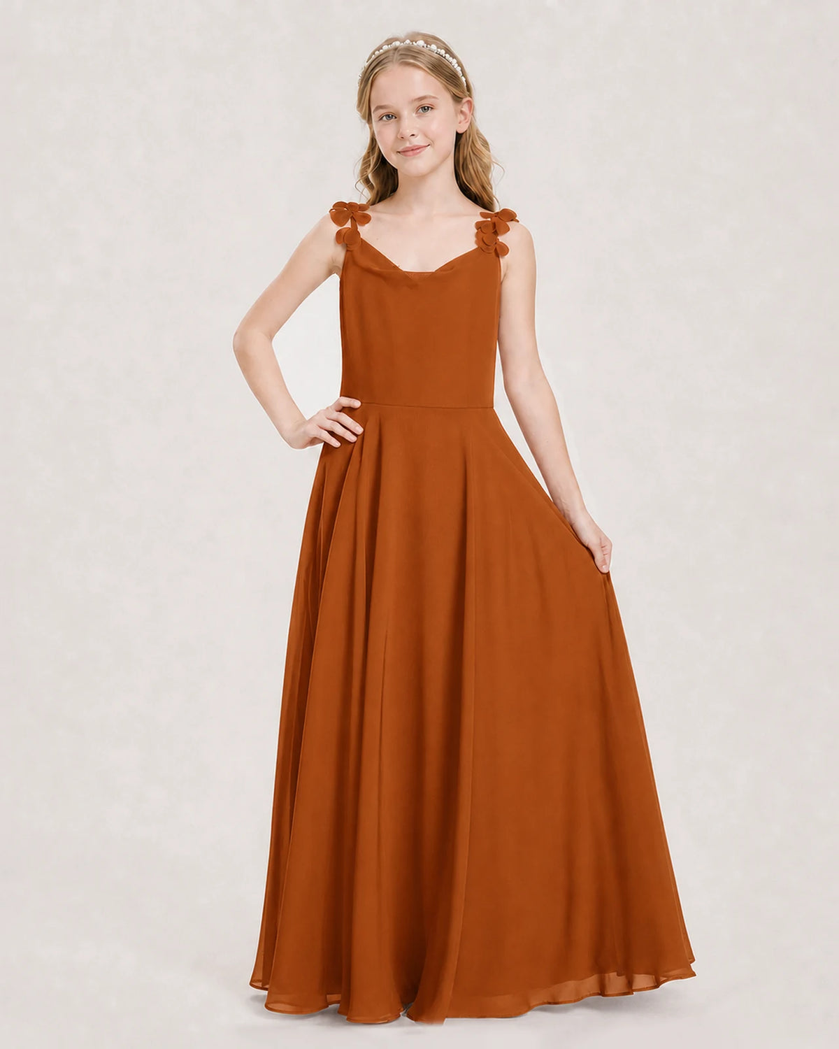 Burnt Orange Ball Gown Junior Bridesmaid Dress Front
