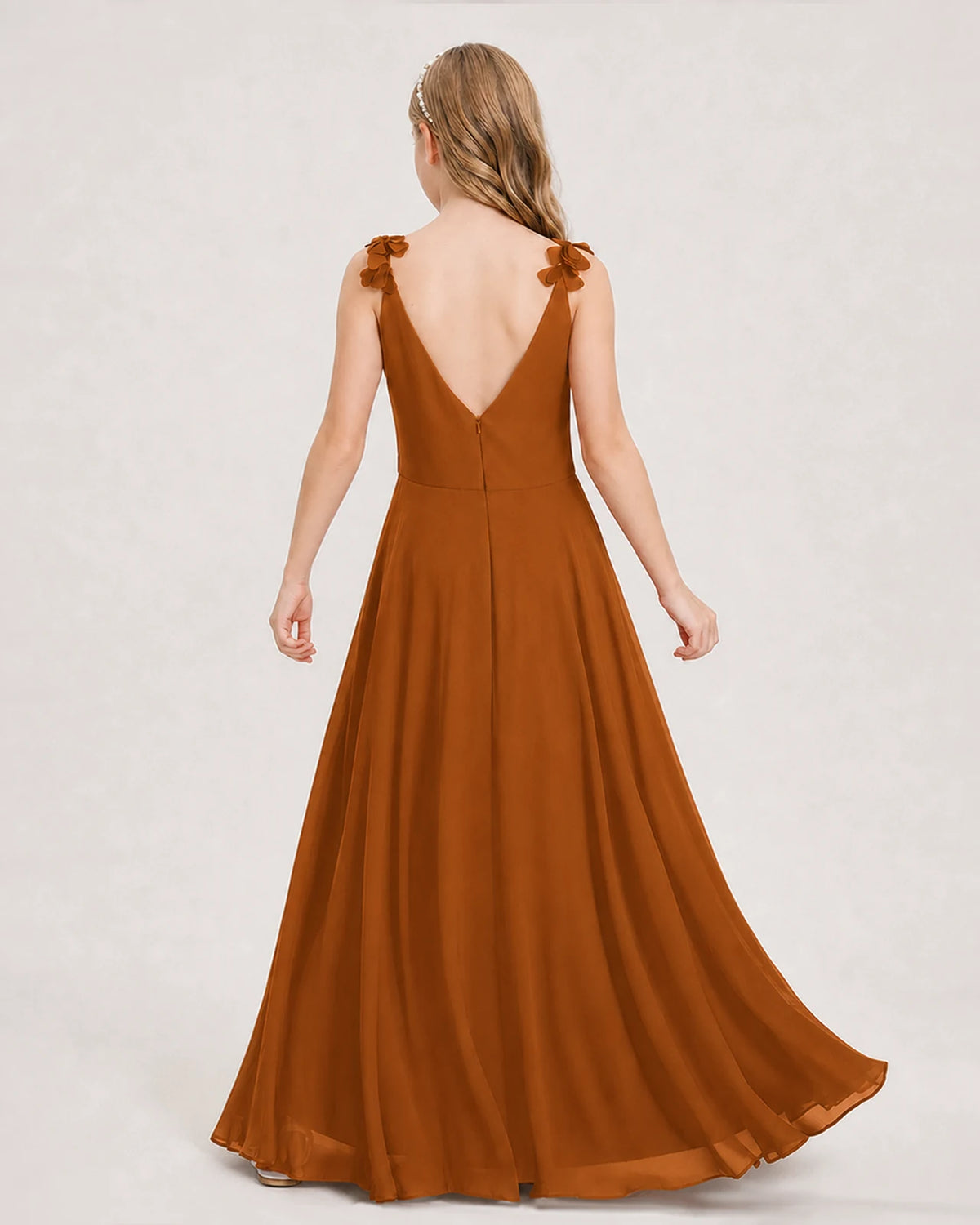Burnt Orange Ball Gown Junior Bridesmaid Dress Back